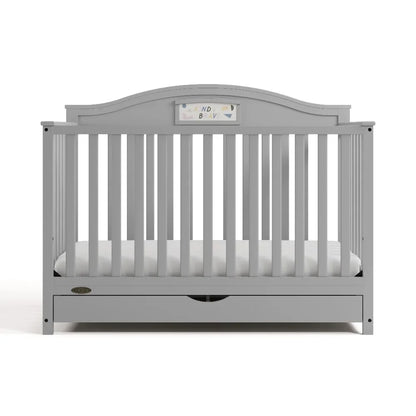 5-in-1 Convertible Baby Crib with Drawer and Reversible Headboard, Pebble Gray - Ohberri