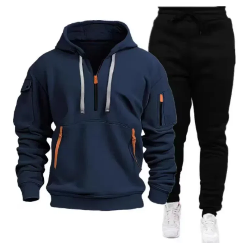 Men Tracksuit Casual Joggers Hooded Sportswear Jackets And Pants Ohberri