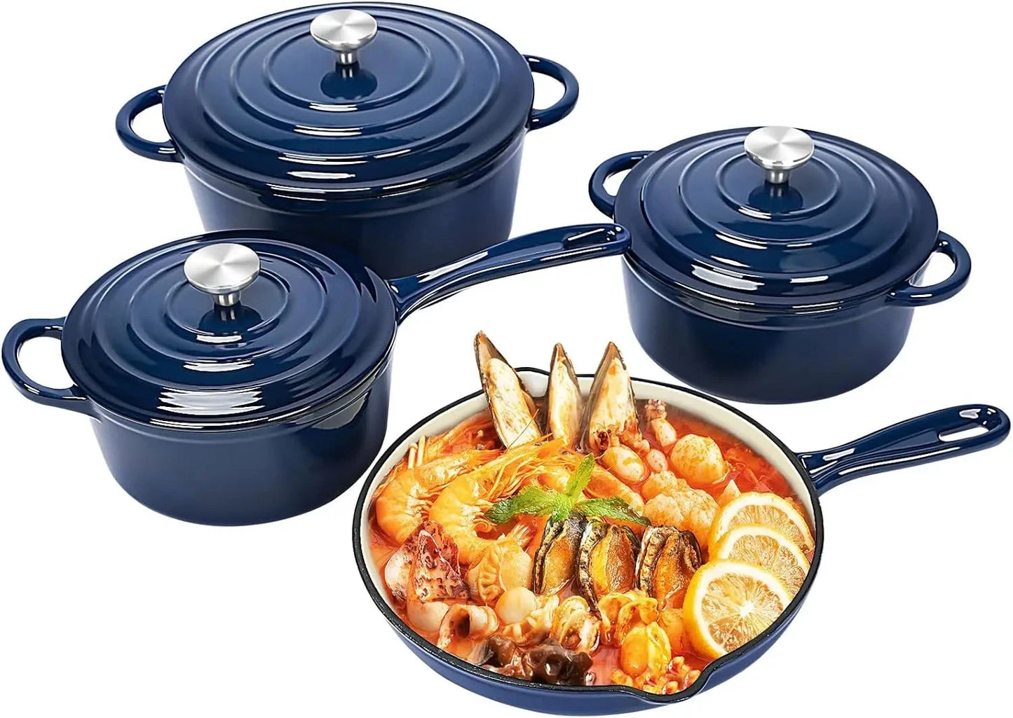 Nonstick Enameled Cast Iron Cookware Set 7-Pcs Ohberri