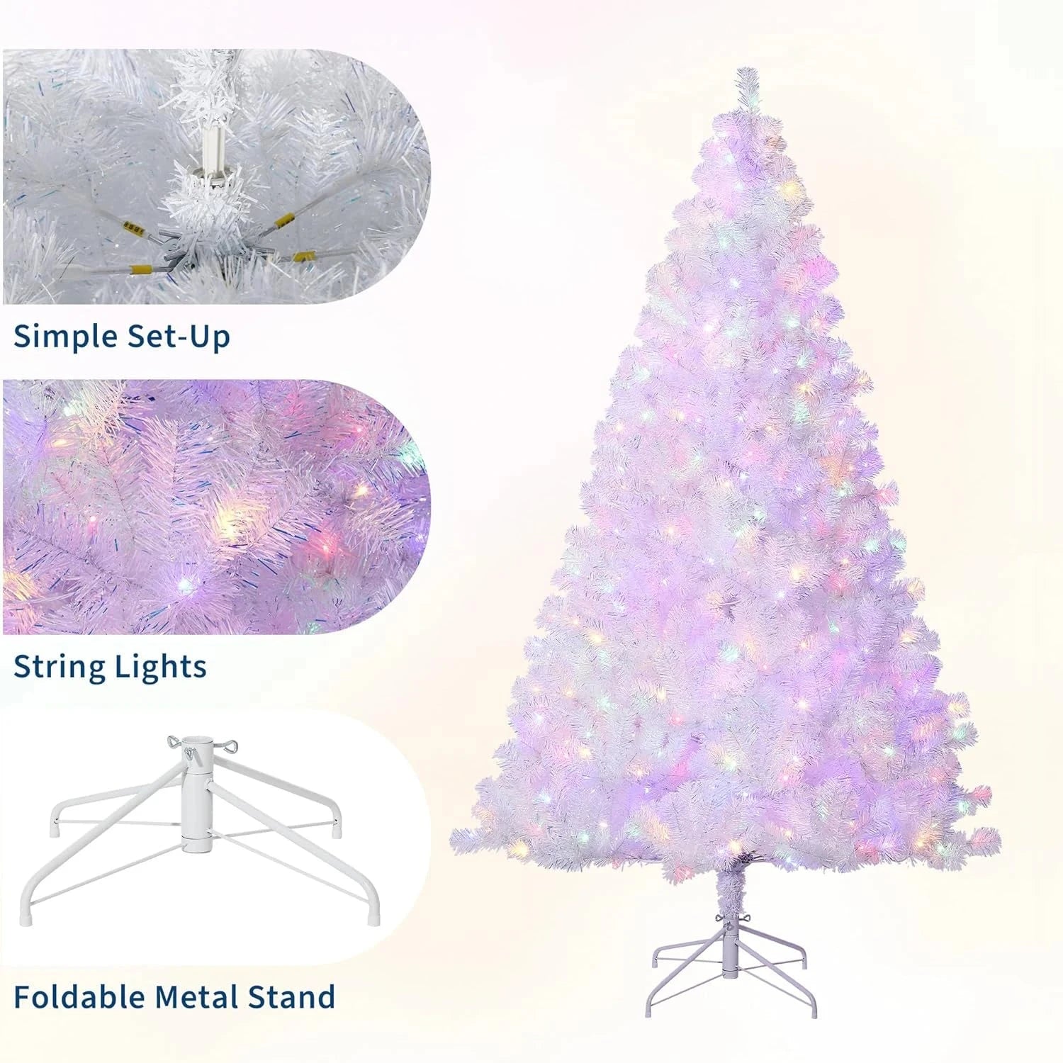 4.5/6/7.5/9Ft Prelit Christmas Tree Rose Gold Tinsel Christmas Tree With Warm White Led Lights Sparkle Ohberri