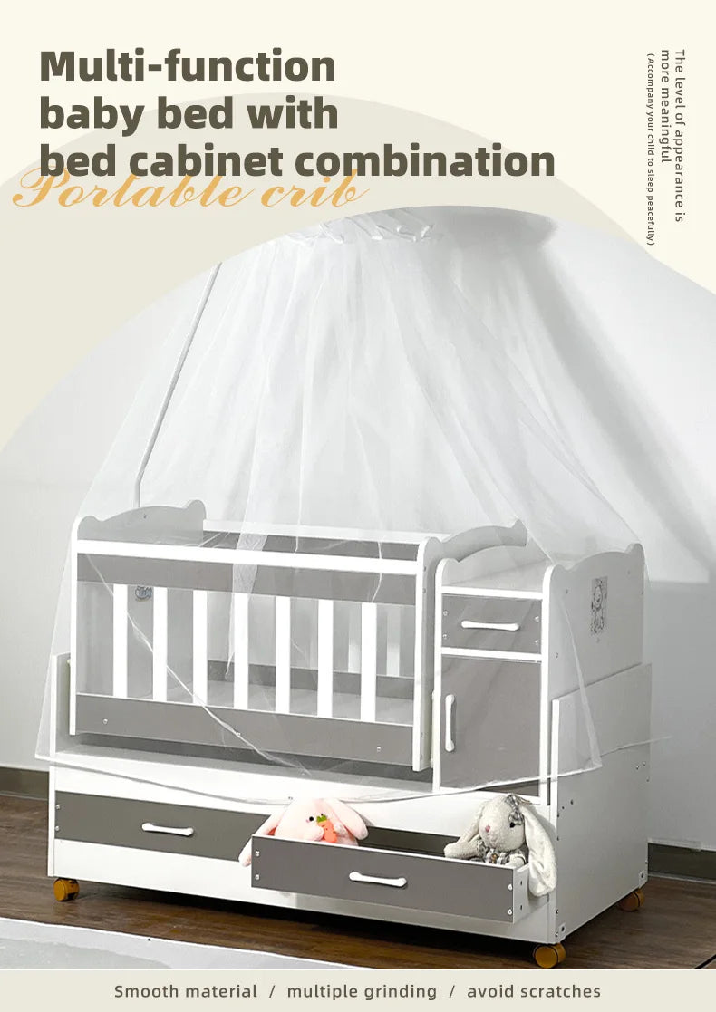 Wooden Baby Crib with Removable Drawers - Ohberri