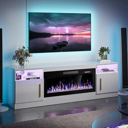 Fireplace with TV Stand 36" inch Electric Fireplace Up to 80" TVs, LED Light Modern Wood High Gloss Ohberri