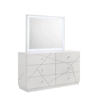 Modern 5-Piece Bedroom Set with Lacquer Finish, Geometric Accents, and LED Lighting - Ohberri