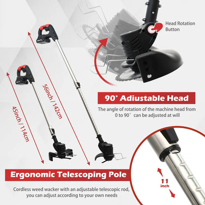 Electric Weed Wacker String Grass Trimmer Cordless with 2x2.0Ah Battery 21V Lightweight Lawn Grass for Garden and Yard Lawn - Ohberri