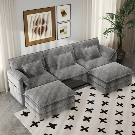 Modular Sectional Sofa Convertible Couch with Movable Ottoman,6 Pillows and 2 Armrest Pillows Ohberri