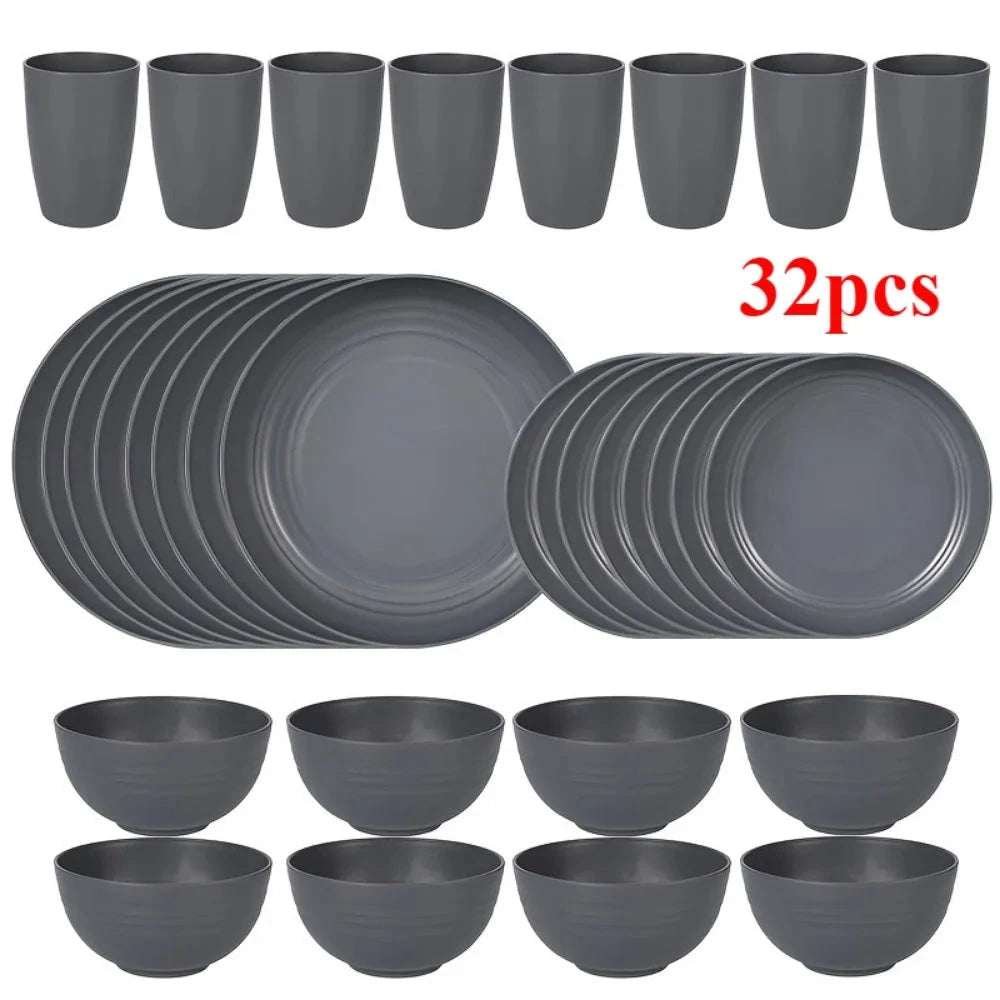 16/32pcs Plastic Tableware Set Ohberri