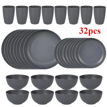 16/32pcs Plastic Tableware Set Ohberri