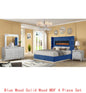 Modern Upholstery King 4-Piece Bedroom Set with Bed, Nightstand, Dresser, Mirror, and Fireplace in Blue Wood - Ohberri