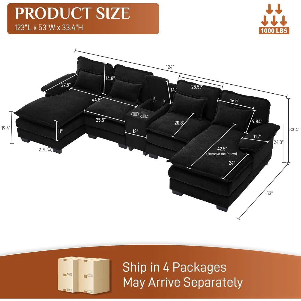 U Shape Black Cloud Sectional Plush Cloud Sofa Ohberri