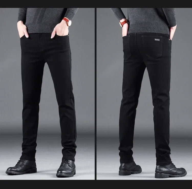 Pure Black Slim Jeans Elastic Straight Pants Ohberri