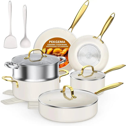 15-Pieces, Pots and Pans Set Non Stick, Oven Safe Non Toxic Cookware Set Ohberri