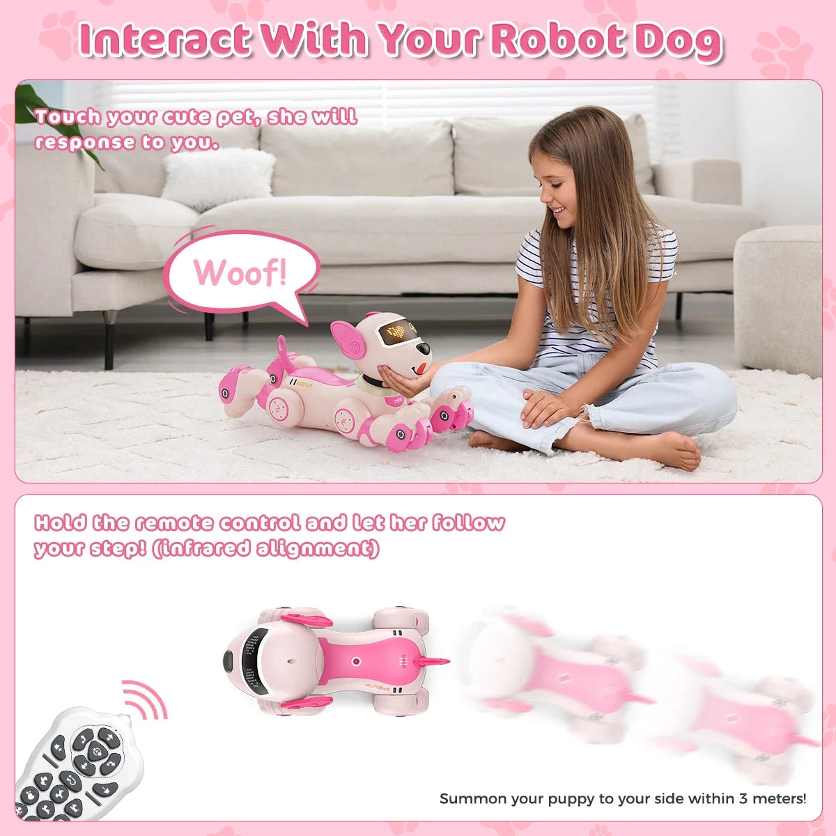 Robot Dog Toy for Kids Voice 2.4GHz Remote Control Robot Pet Touch Sensor 20+ Mode Ohberri