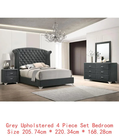 4-Piece Queen Bed Set in Grey Finish with Nightstands and Dresser - Ohberri