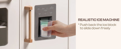 Wooden Play Kitchen with Real Lights Sounds Ice Cube Dispenser -White - Ohberri