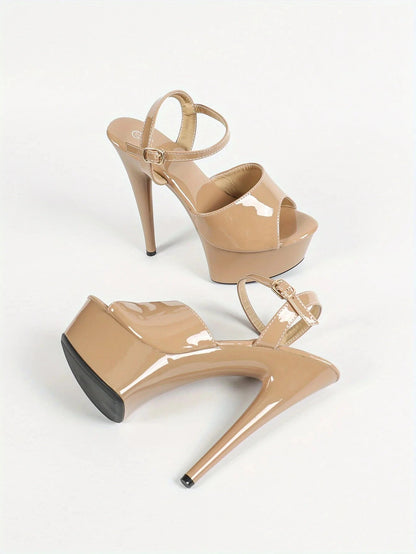 Leather Slim High-heel- Khaki Color Ohberri