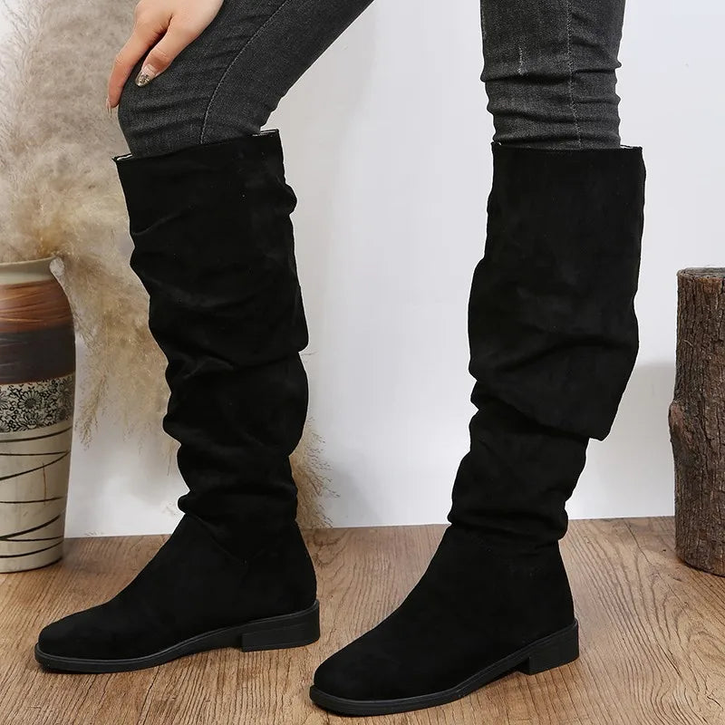 Solid Color Warm Round Toe Thick Bottom Low Heel Boots