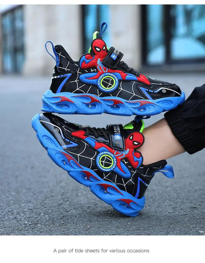 Disney Boys Shoes LED Lights Cartoon Autumn Children's Sports Shoes Leather Non-slip Children's Running Shoes Sneaker Size 25-35 Ohberri