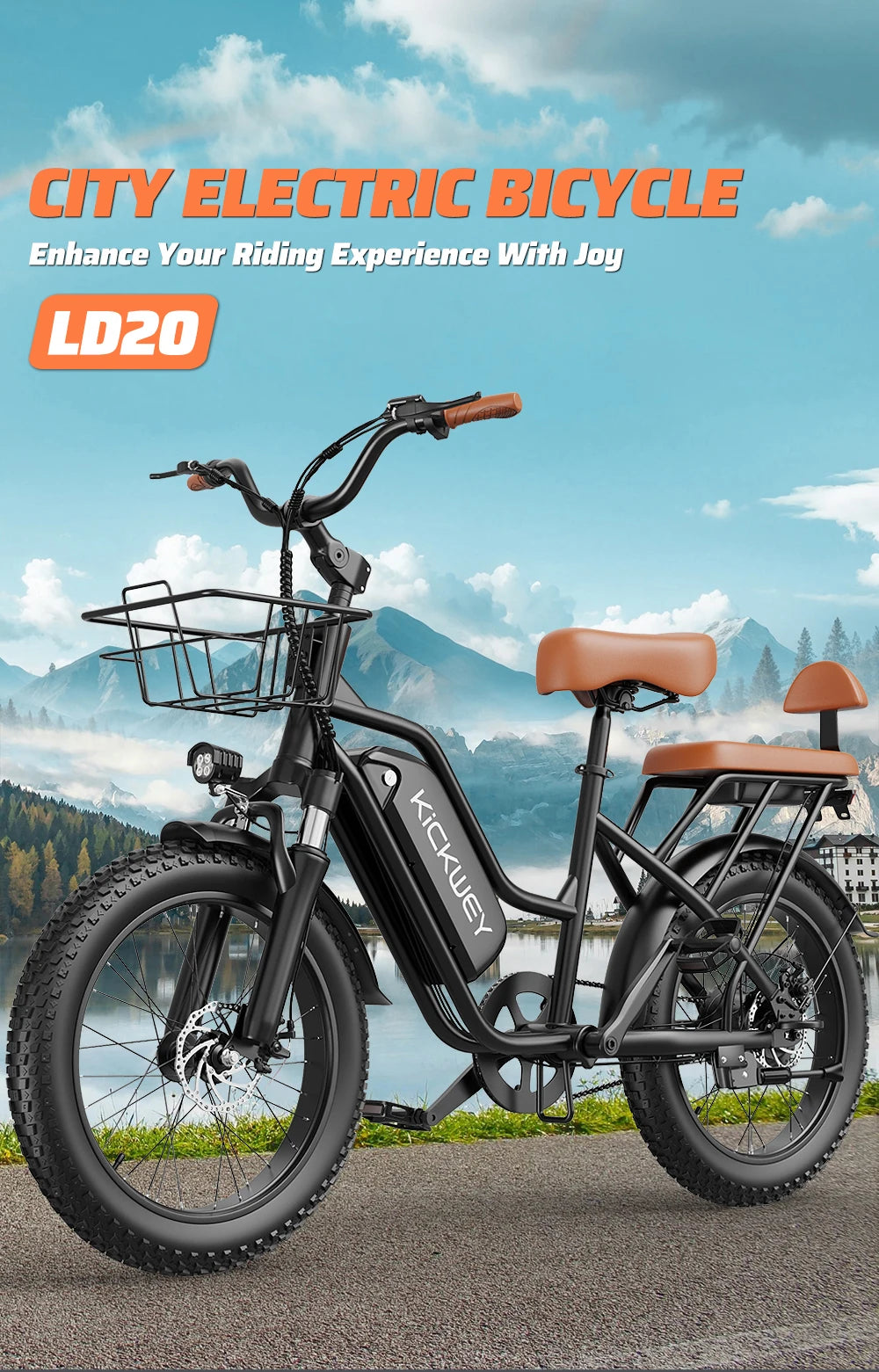 Electric Bike 20'' 1500W Up to 50 Miles 32MPH with 48V 20AH - Ohberri