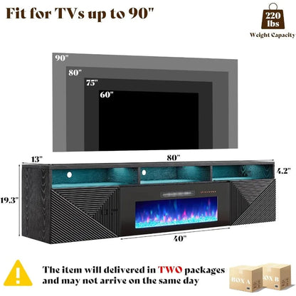 Floating TV Stand with 40 Electric Fireplace Modern Wall Mounted with Storage 80in Media Console Ohberri