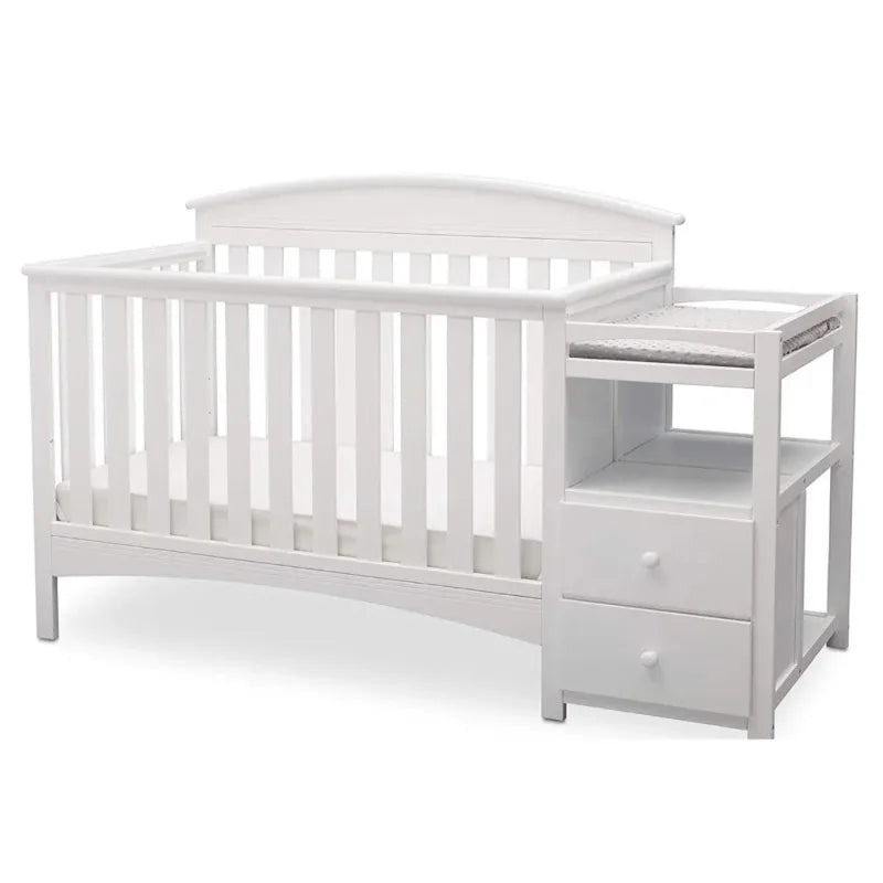 Convertible Crib & Changer Combo  White, 3-in-1 Baby Nursery Set for Newborns to Toddlers - Ohberri