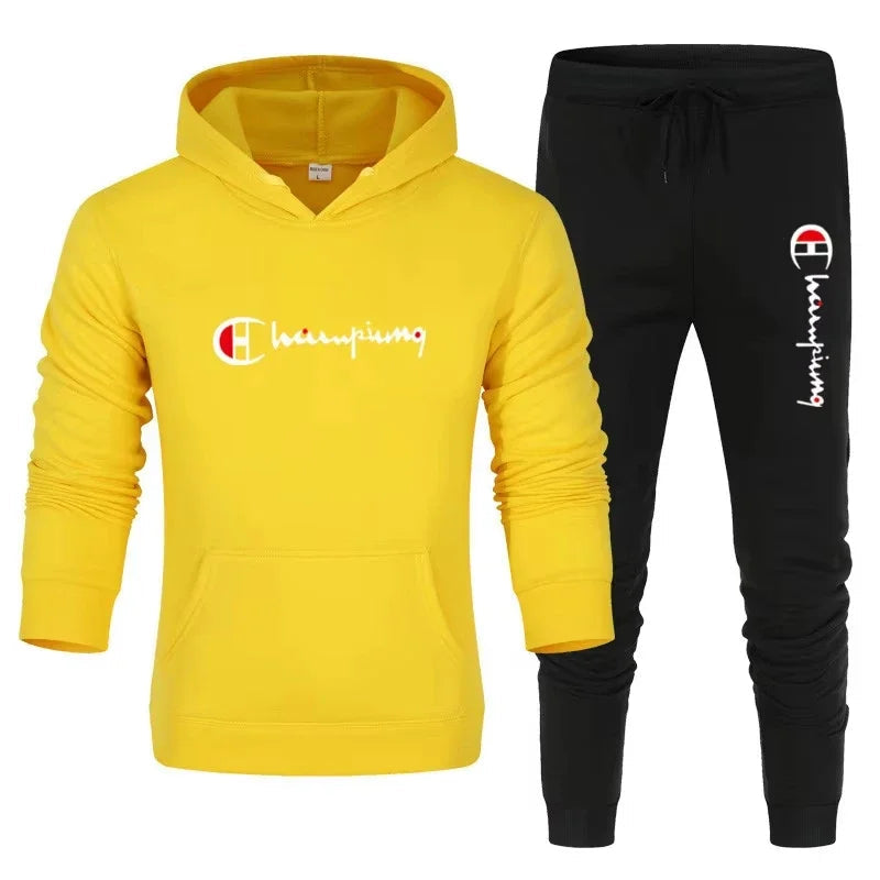 Men's Tracksuit Hooded Sweatshirt+Sweatpants 2 Pcs Sets Ohberri