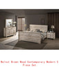 Contemporary White Wash Finish King Sleigh Bed Set with Dresser, Mirror, and 2 Nightstands - Ohberri