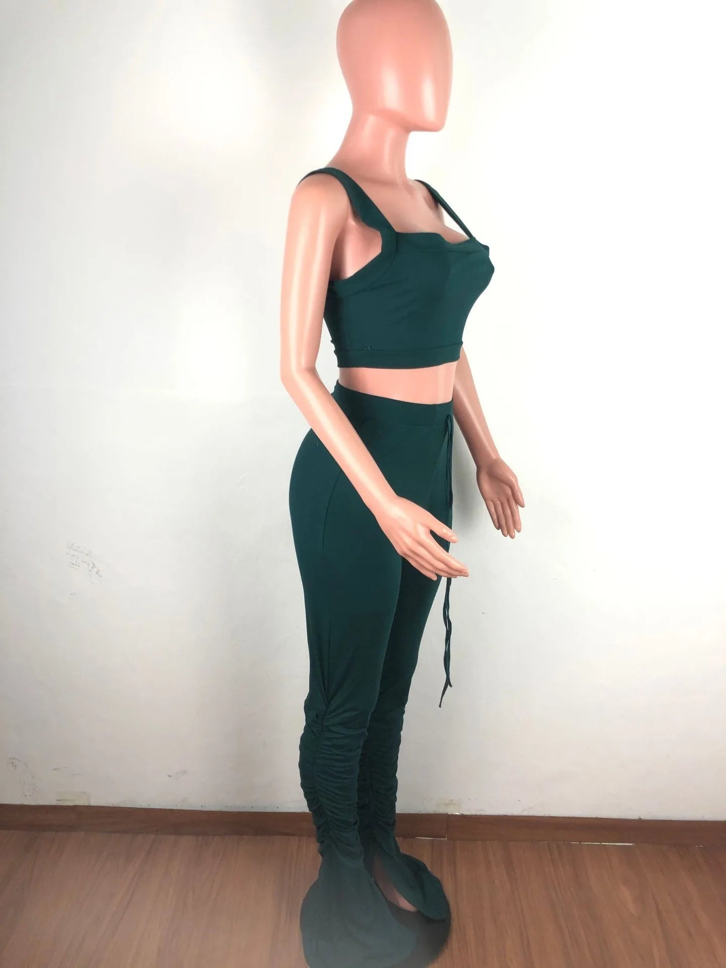 2 Piece Set Skinny Elastic Strapless Tops and Fold Slit Thin Pants Ohberri