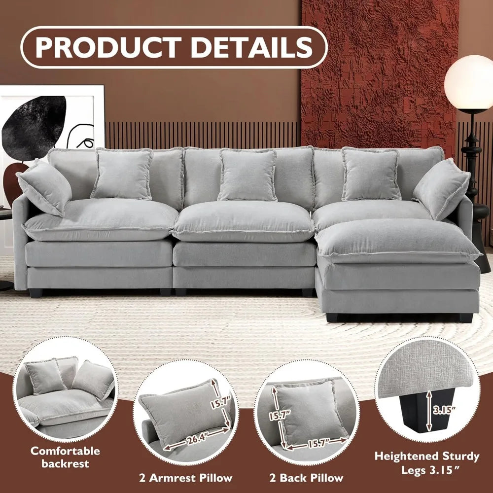 L Shaped Modern Sofa Modular Sectional Cloud Couch with Ottoman - Ohberri