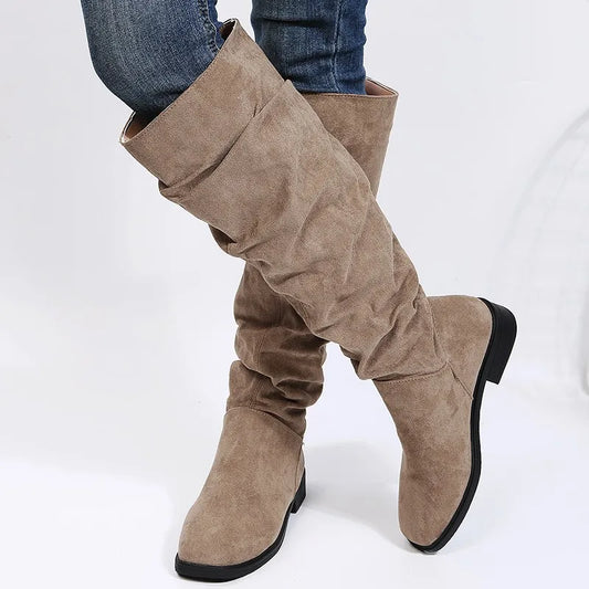 Solid Color Warm Round Toe Thick Bottom Low Heel Boots
