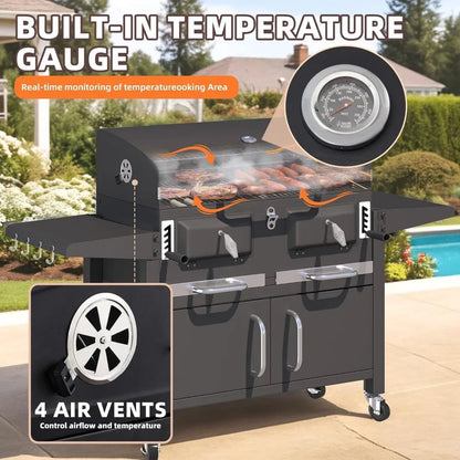 36 In Extra Large Charcoal Grill - 620 Sq.In Oversized BBQ Area with Thermometer & Individual Lifting Charcoal Trays - Ohberri