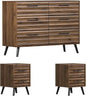 Farmhouse Bedroom Set, 3 Pieces Rustic Wood 6 Drawer Dresser and Nightstands - Ohberri