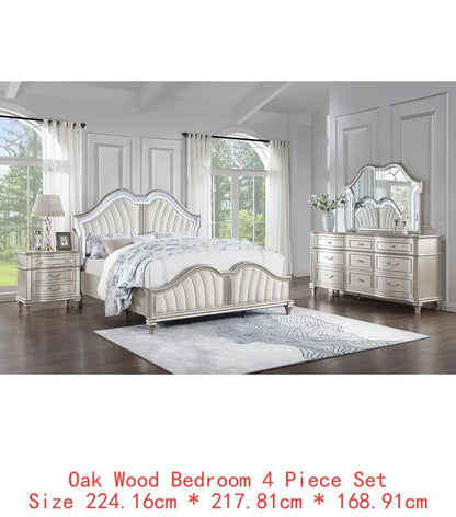 Queen Bed Set 4-Piece Bedroom Furniture in Silver Oak Finish - Ohberri