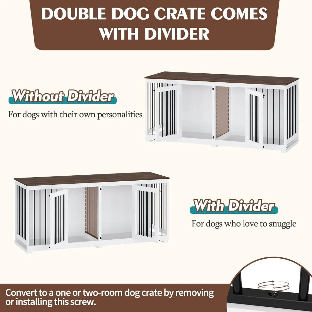 70.9" Large Double Dog Crate Furniture Ohberri