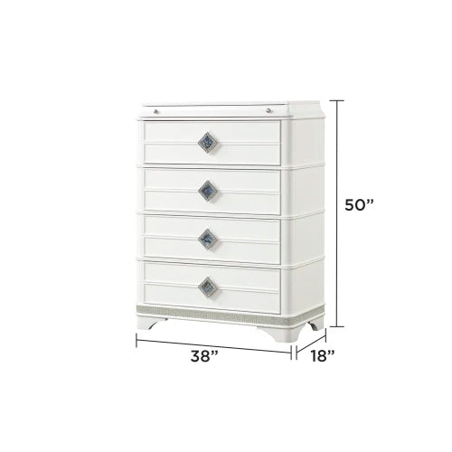 Modern Style 5 Pc King Upholstered Bedroom Set Made with Wood and Crystal Accents in White - Ohberri