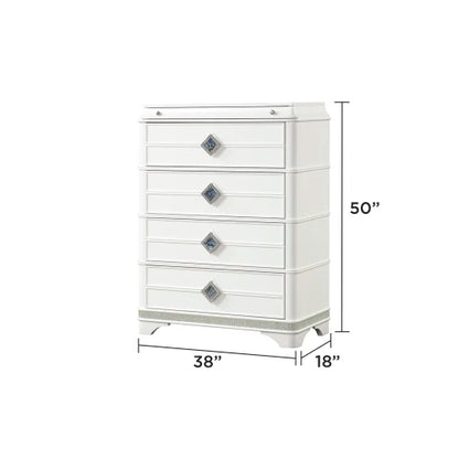 Modern Style 5 Pc King Upholstered Bedroom Set Made with Wood and Crystal Accents in White - Ohberri