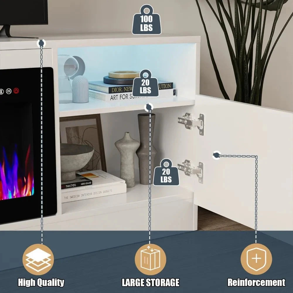 Fireplace with TV Stand 36" inch Electric Fireplace Up to 80" TVs, LED Light Modern Wood High Gloss Ohberri