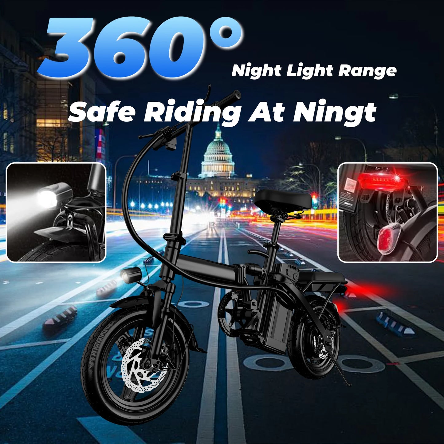 20 MPH, 48V 10.4Ah 14 Inch Folding Electric Bike - Ohberri