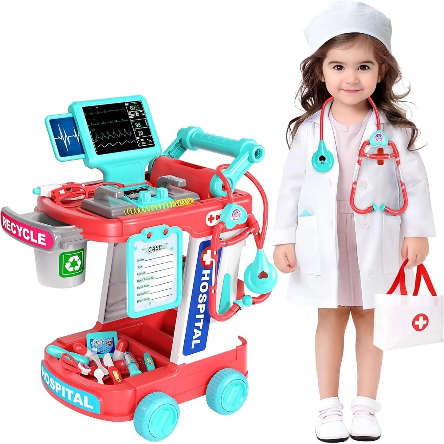 Doctor Pretend Play Medical Station Set with Lights Stethoscope - Ohberri