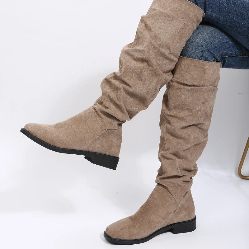 Solid Color Warm Round Toe Thick Bottom Low Heel Boots