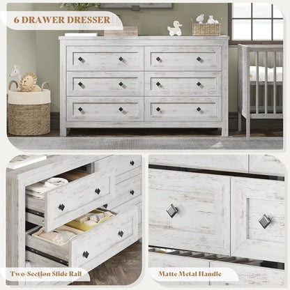 2-Piece Bedroom Set, Queen Bed Frame and 6 Drawer Dresser - Ohberri