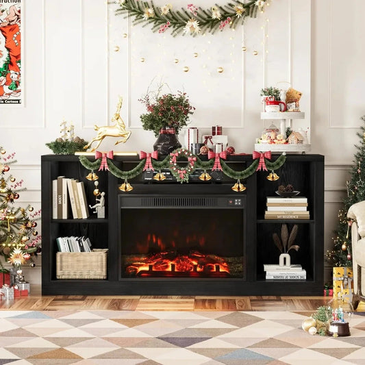 TV Stand for 65 Inch TV, Media Entertainment Center Console Table with 26" Electric Fireplace- Farmhouse Ohberri