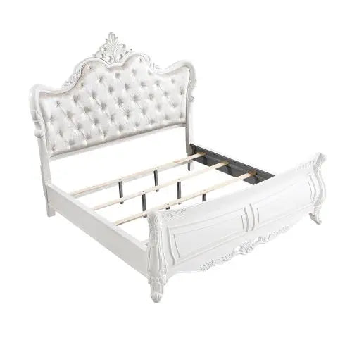 Modern Style 5 Pc King Bedroom Set Made with Wood in Pearl White - Ohberri