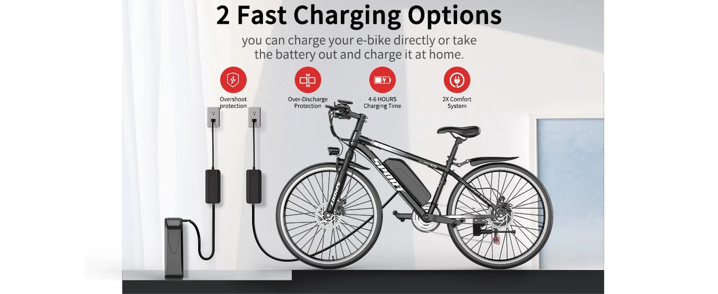 26''Electric Bike,Motorcycle 700W Peak Motor,20MPH 35Miles 480Wh 7-Speed& LCD Display - Ohberri