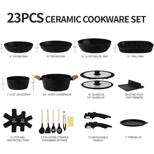 23pcs Ceramic Pots and Pans Set, Nonstick Detachable Handle Cookware Ohberri