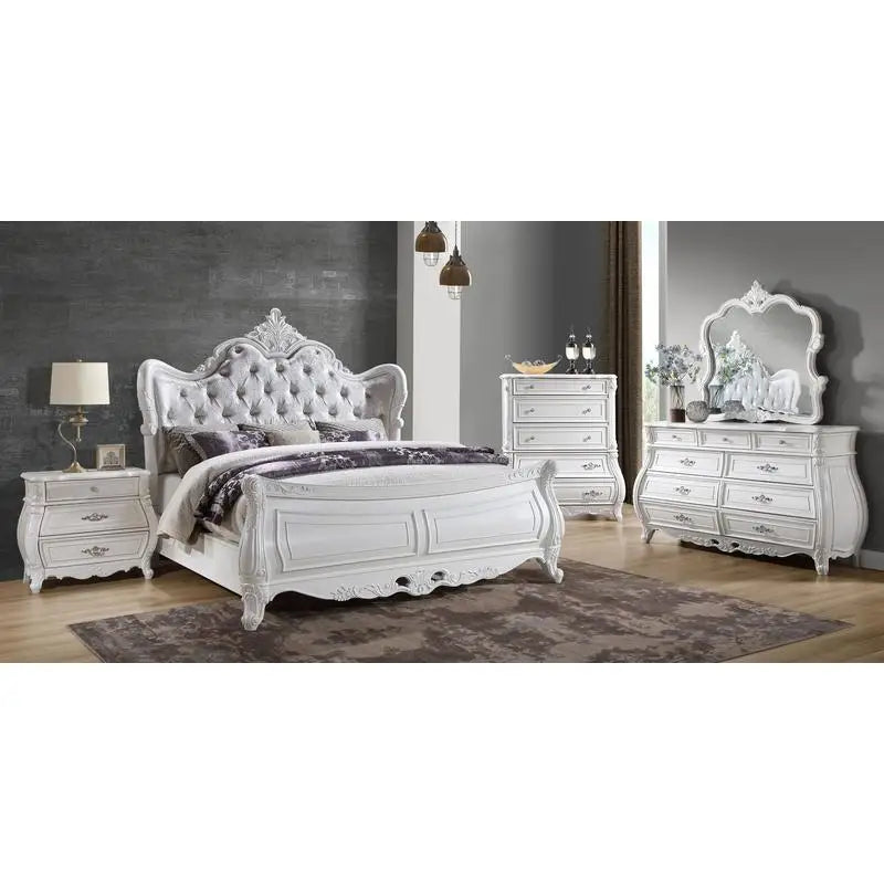 Modern 5-Piece Queen Bedroom Set in Pearl White Wood Finish - Ohberri