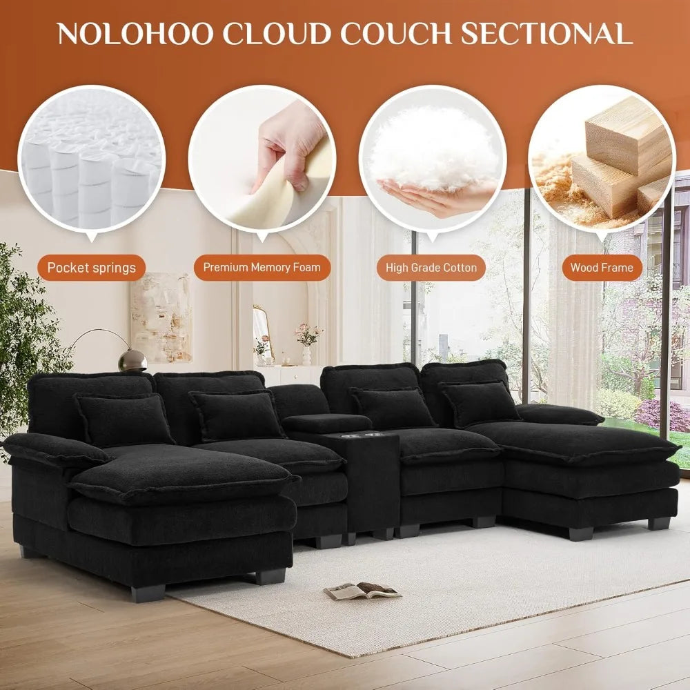 U Shape Black Cloud Sectional Plush Cloud Sofa Ohberri