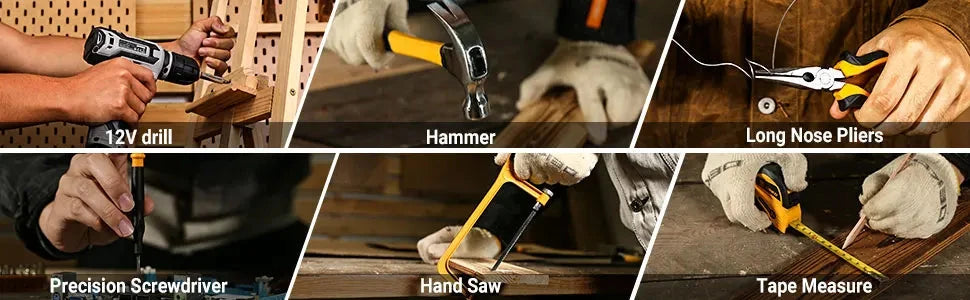 DEKO Mechanic Toolbox with 12V Power Cordless Drill Hand Repair Tools Sets Ohberri