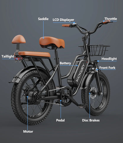 Electric Bike 20'' 1500W Up to 50 Miles 32MPH with 48V 20AH - Ohberri