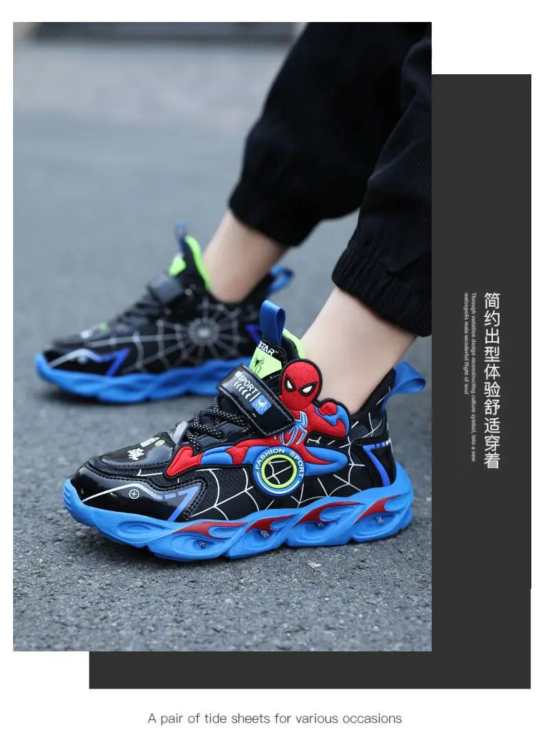 Disney Boys Shoes LED Lights Cartoon Autumn Children's Sports Shoes Leather Non-slip Children's Running Shoes Sneaker Size 25-35 Ohberri