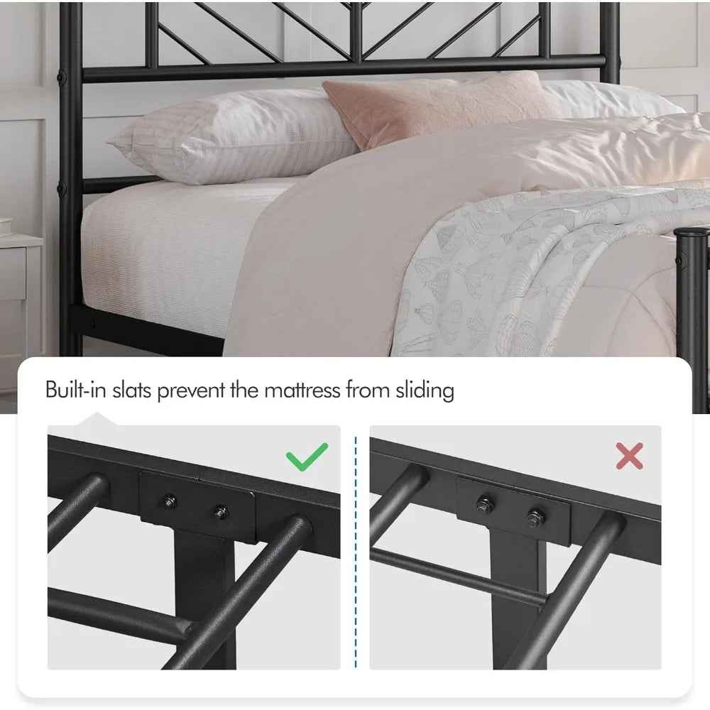 Twin Size Platform Bed Frame with Arrow Design Headboard, 13 Inches Metal Ohberri